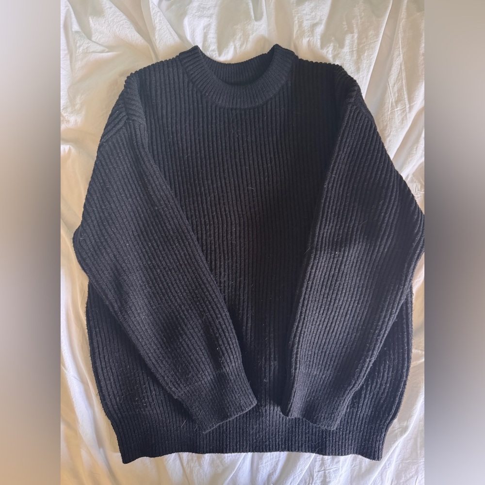 OAK + FORT Black Ribbed Crewneck Sweater